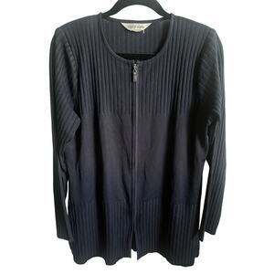 Exclusively Misook Navy Ribbed Zip Front Cardigan Jacket Medium